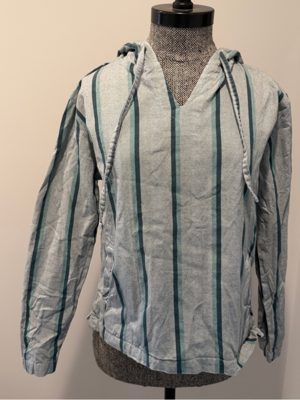 Striped Hooded Pullover in Light Blue and Teal